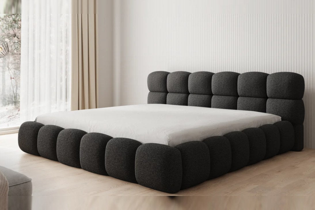 Outlet Polsterbett Boston 200x200 in Bouclé Schwarz