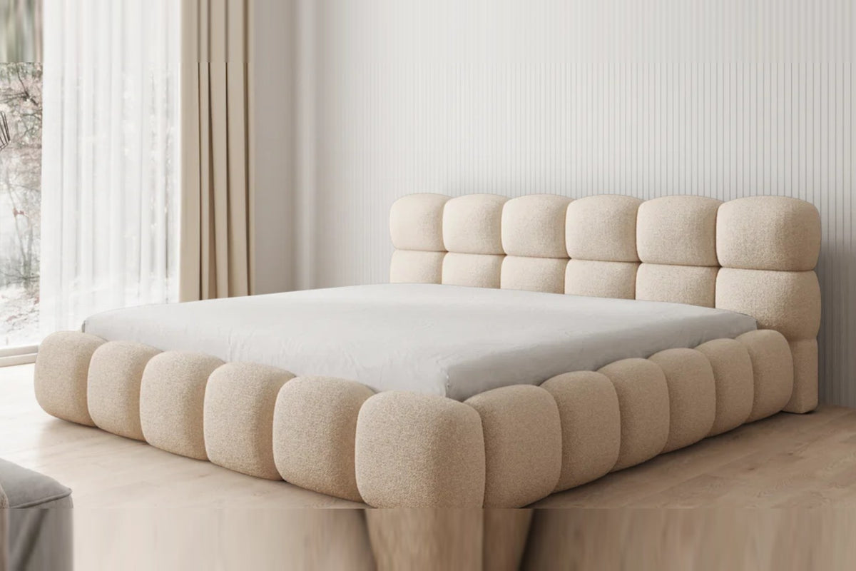 Outlet Polsterbett Boston 200x200 in Bouclé Beige
