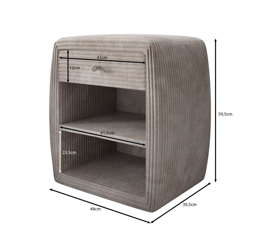 Designer nachtkastje Lilly met USB-aansluiting in Ribstof
