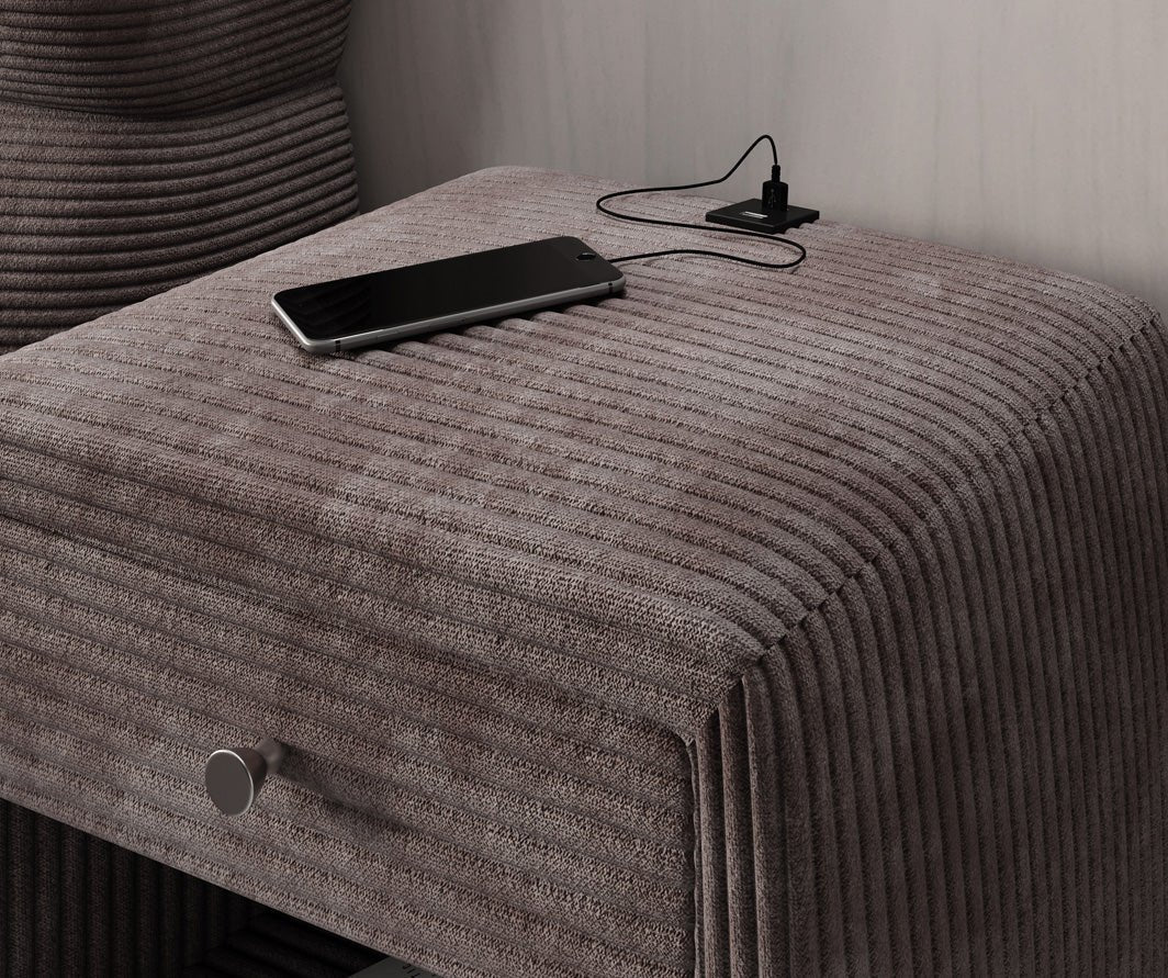 Designer nachtkastje Lilly met USB-aansluiting in Ribstof