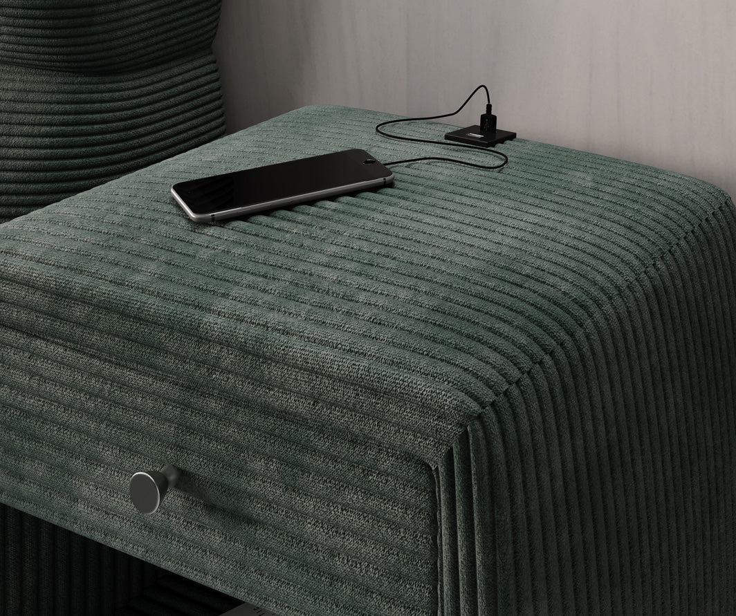Designer nachtkastje Lilly met USB-aansluiting in Ribstof