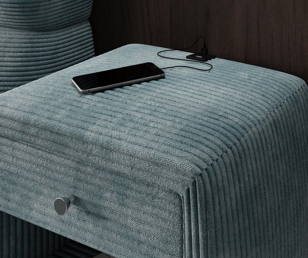 Designer nachtkastje Lilly met USB-aansluiting in Ribstof