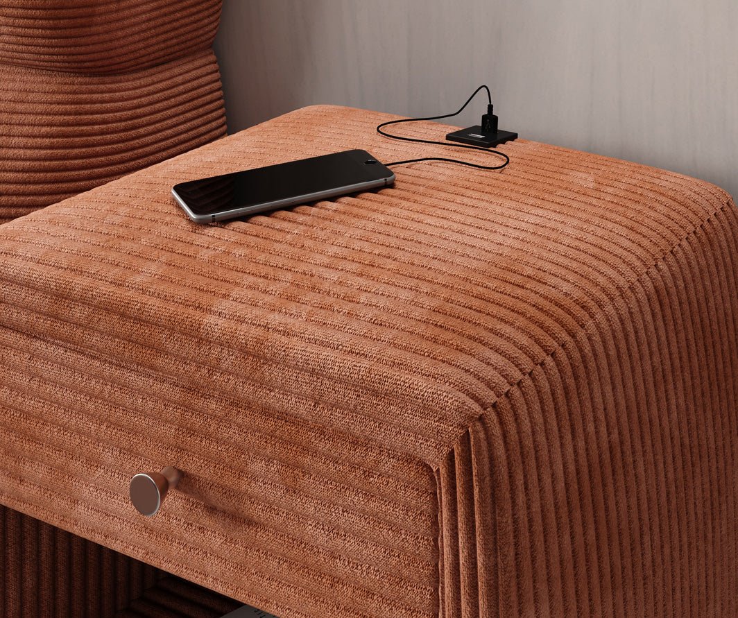 Designer nachtkastje Lilly met USB-aansluiting in Ribstof
