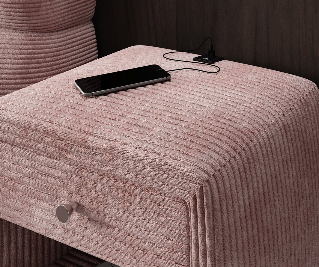 Designer nachtkastje Lilly met USB-aansluiting in Ribstof