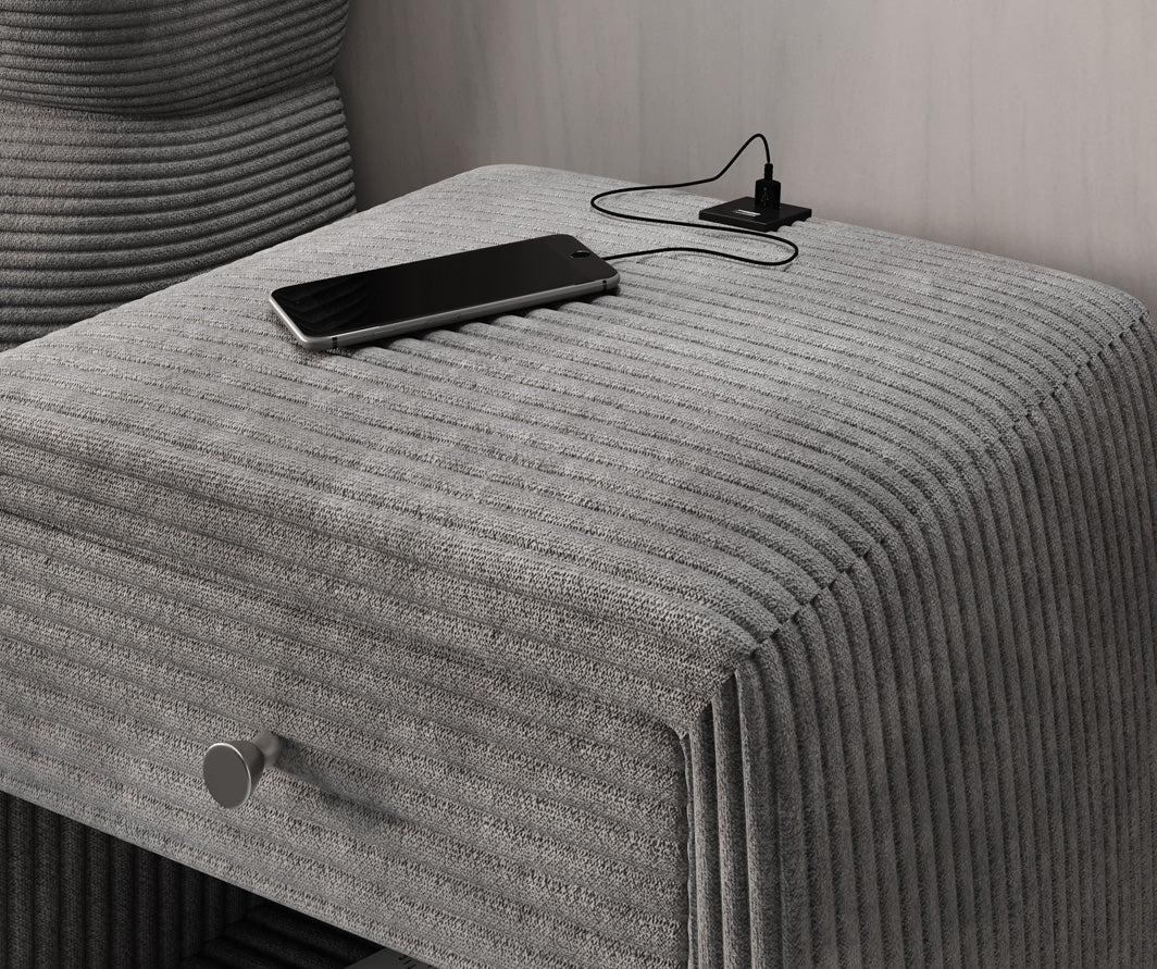 Designer nachtkastje Lilly met USB-aansluiting in Ribstof