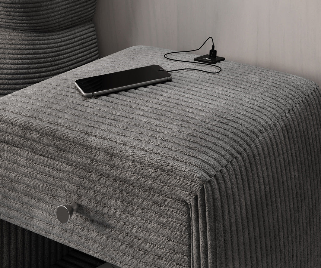 Designer nachtkastje Lilly met USB-aansluiting in Ribstof