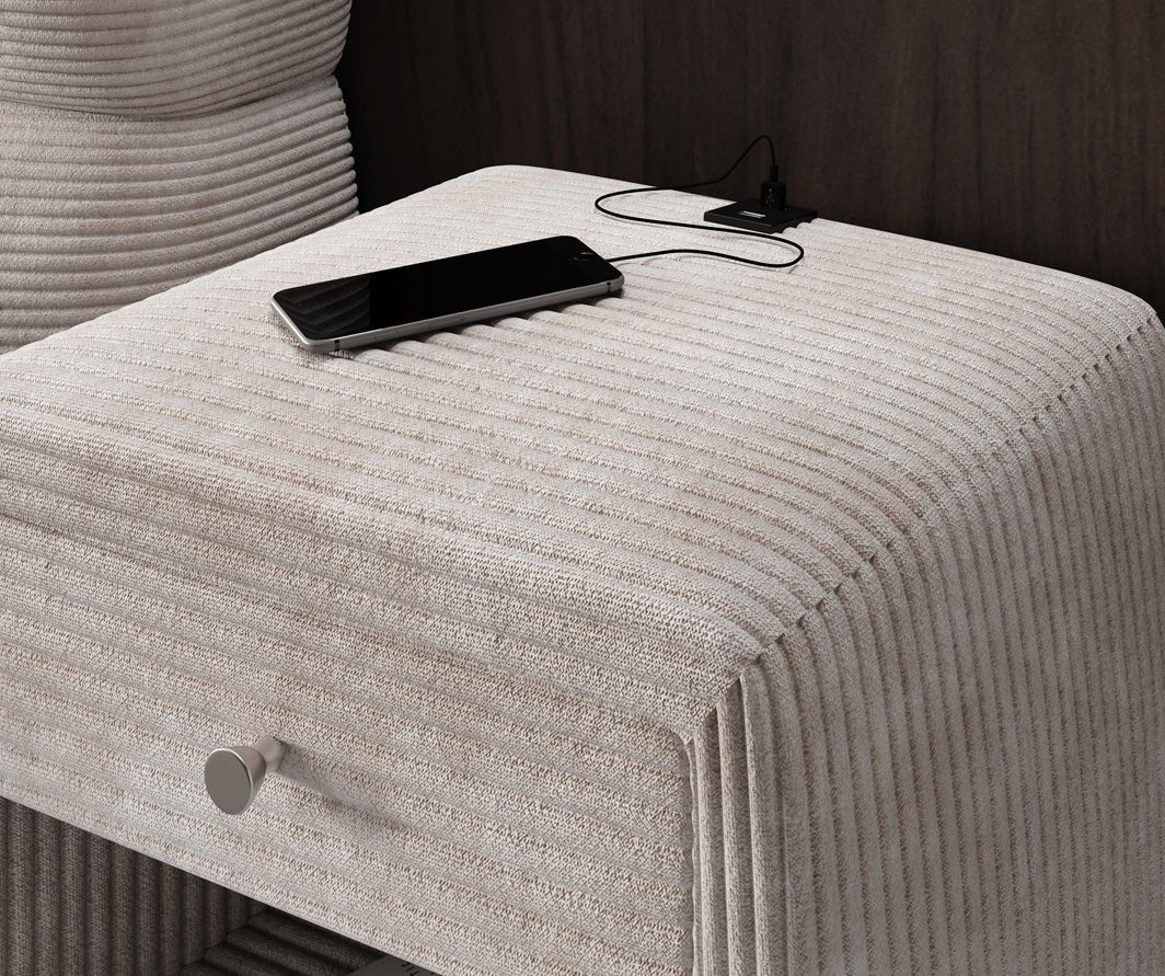 Designer nachtkastje Lilly met USB-aansluiting in Ribstof