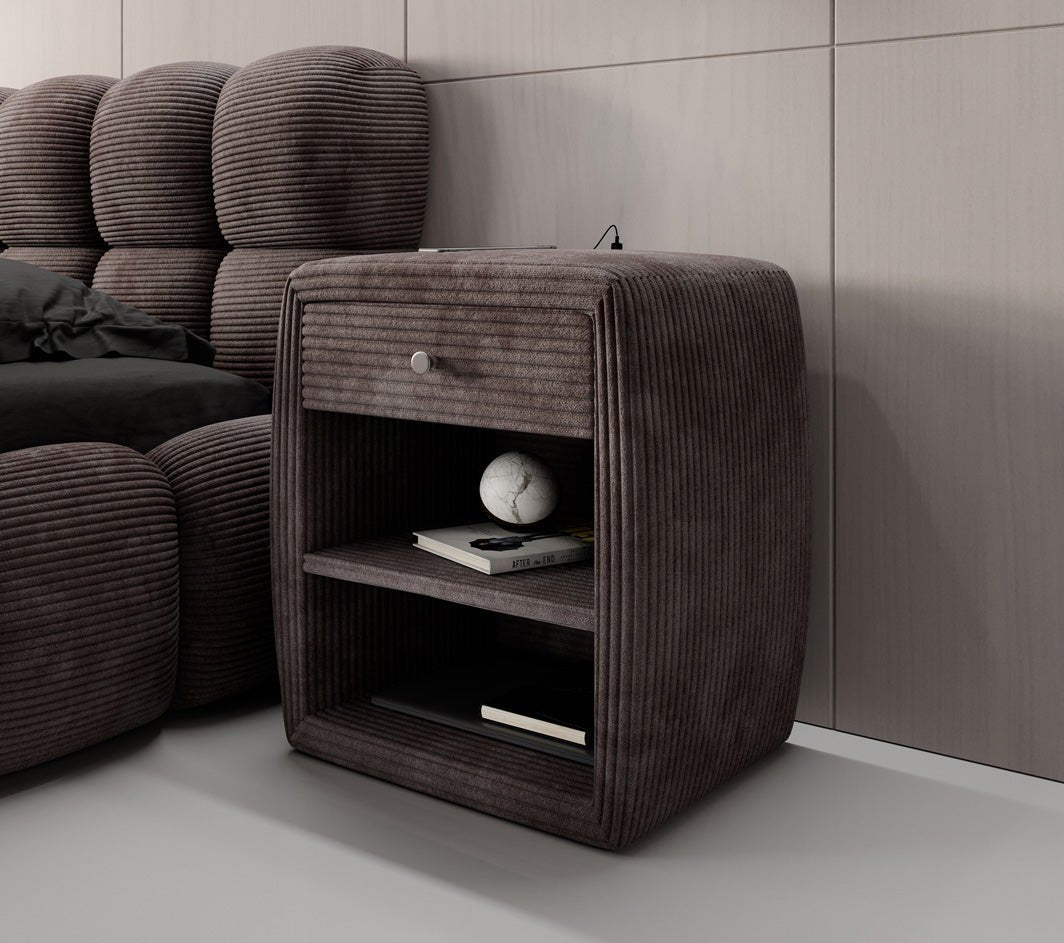 Designer nachtkastje Lilly met USB-aansluiting in Ribstof