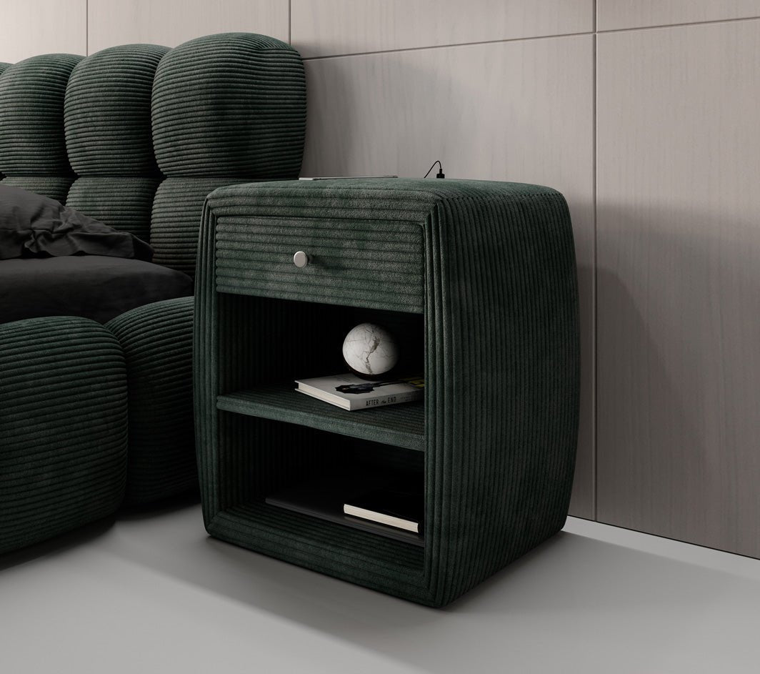 Designer nachtkastje Lilly met USB-aansluiting in Ribstof