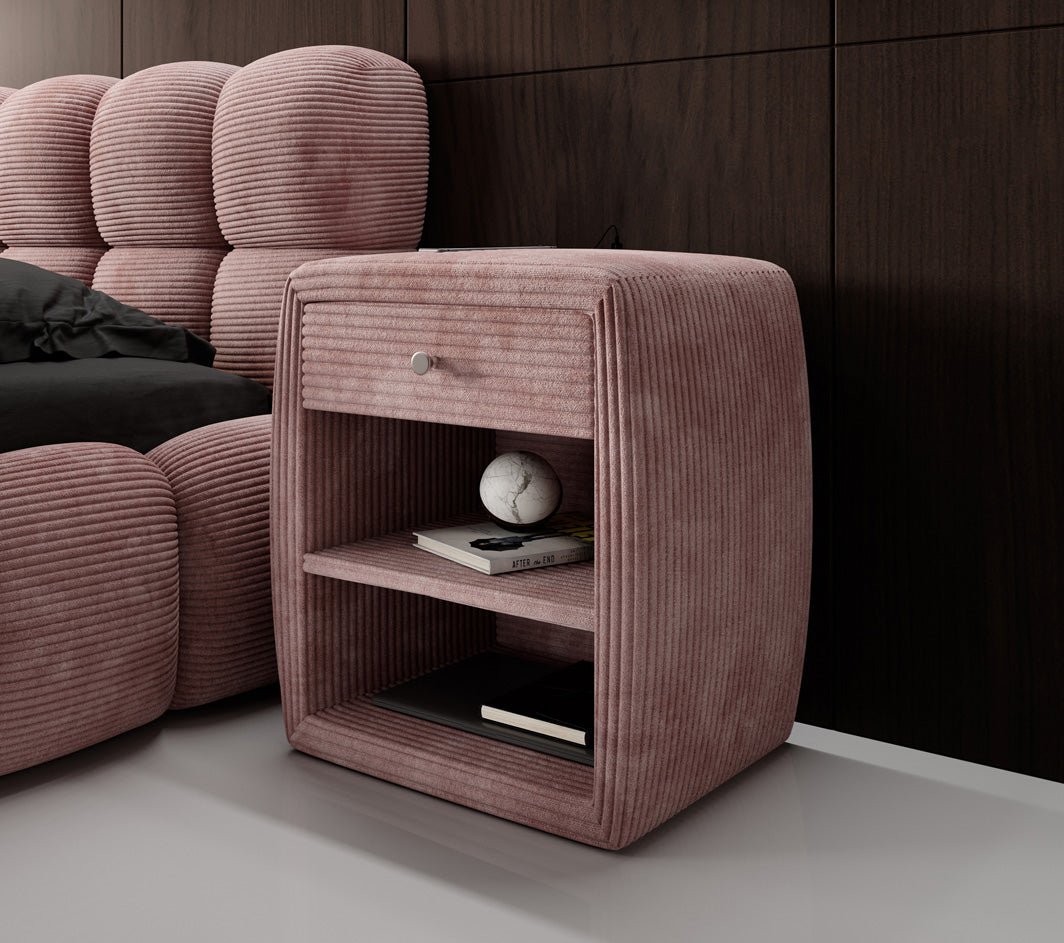 Designer nachtkastje Lilly met USB-aansluiting in Ribstof