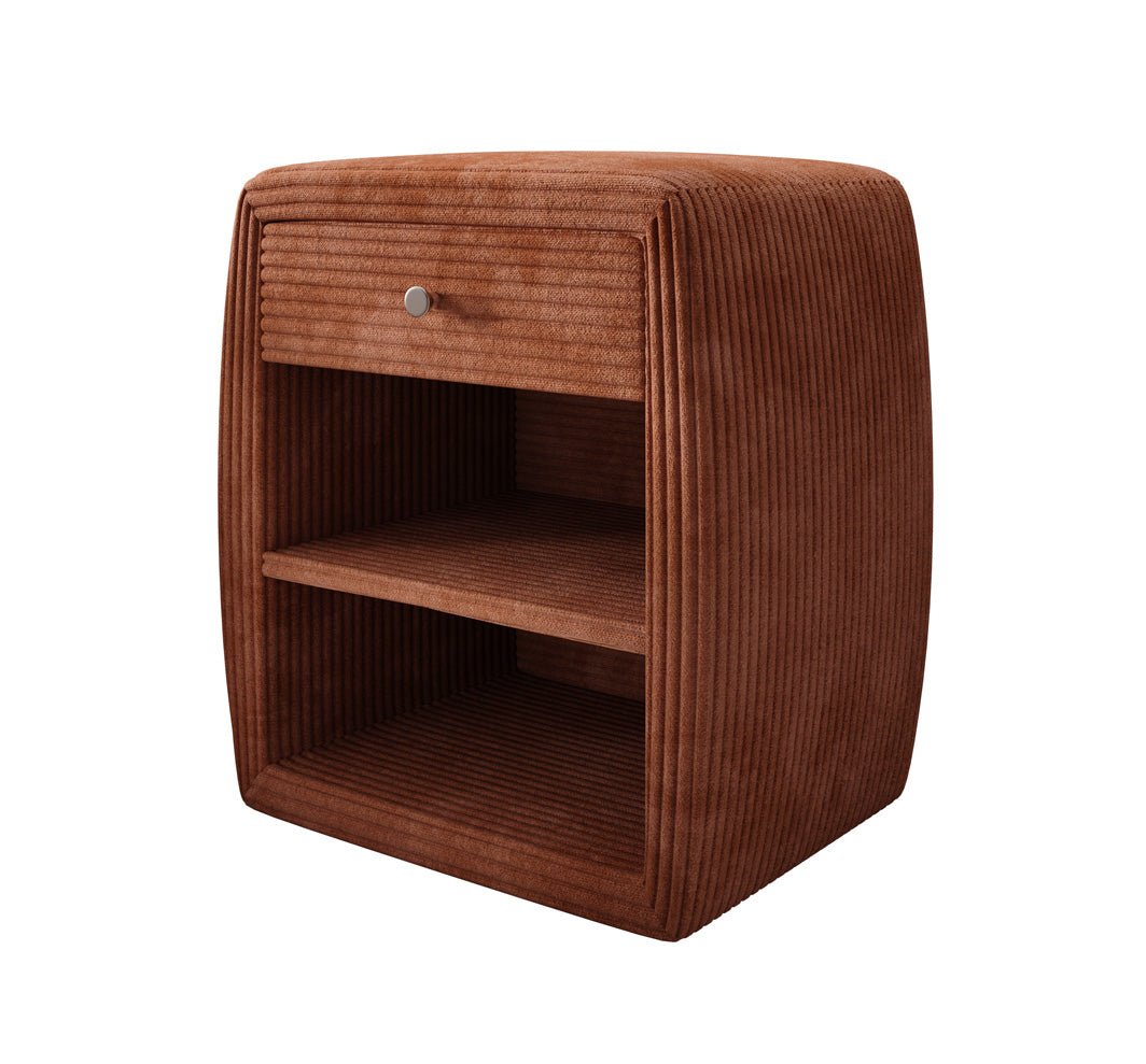 Designer nachtkastje Lilly met USB-aansluiting in Ribstof