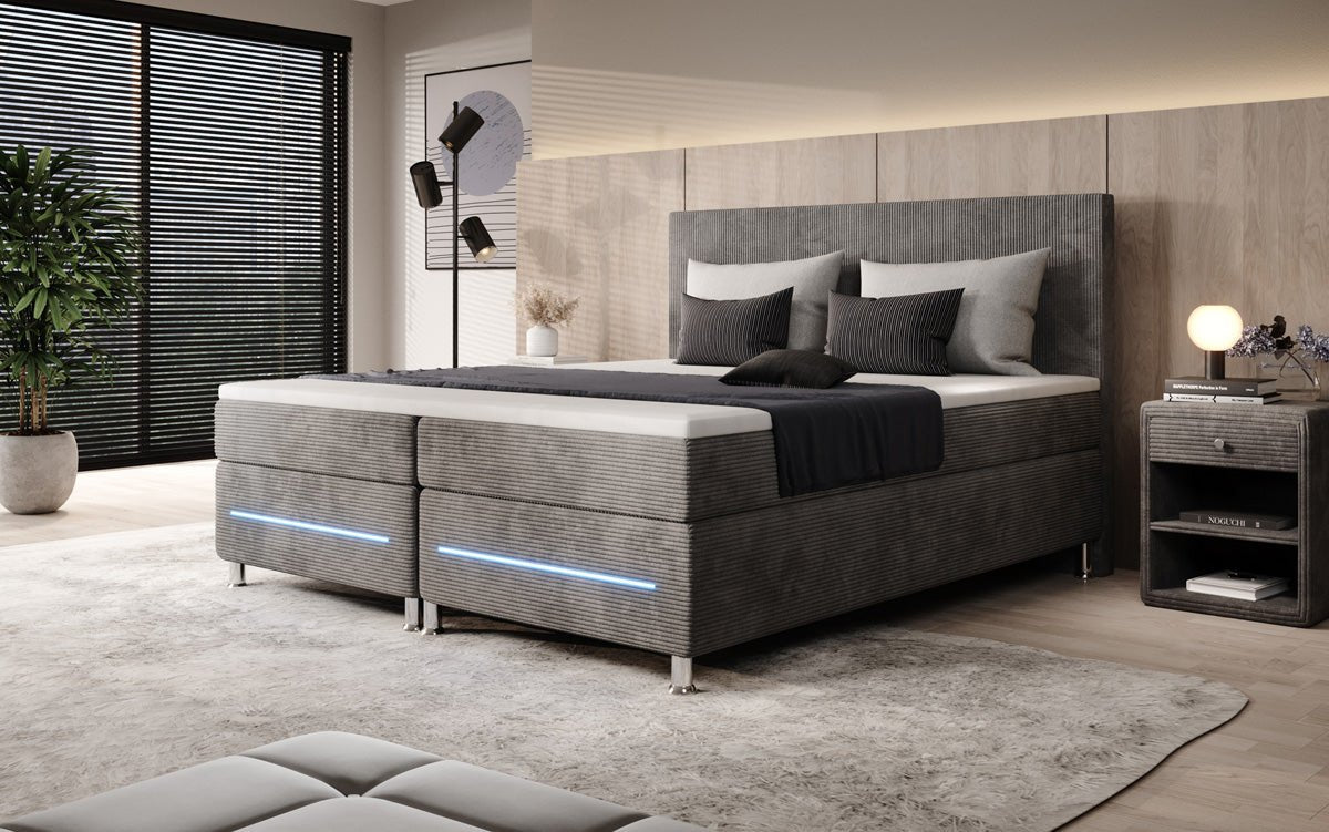 Boxspringbed Simple met LED in Ribstof