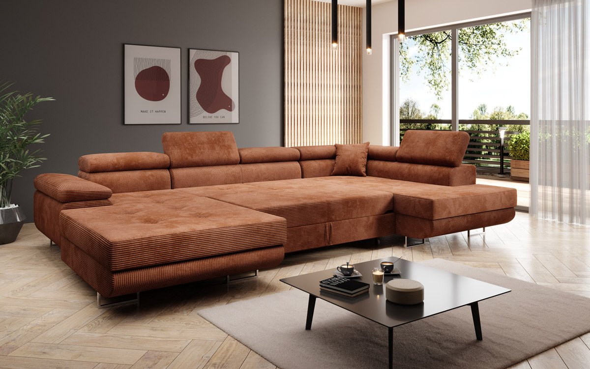 Designer Sofa Lago met slaap- en klapfunctie in corduroy