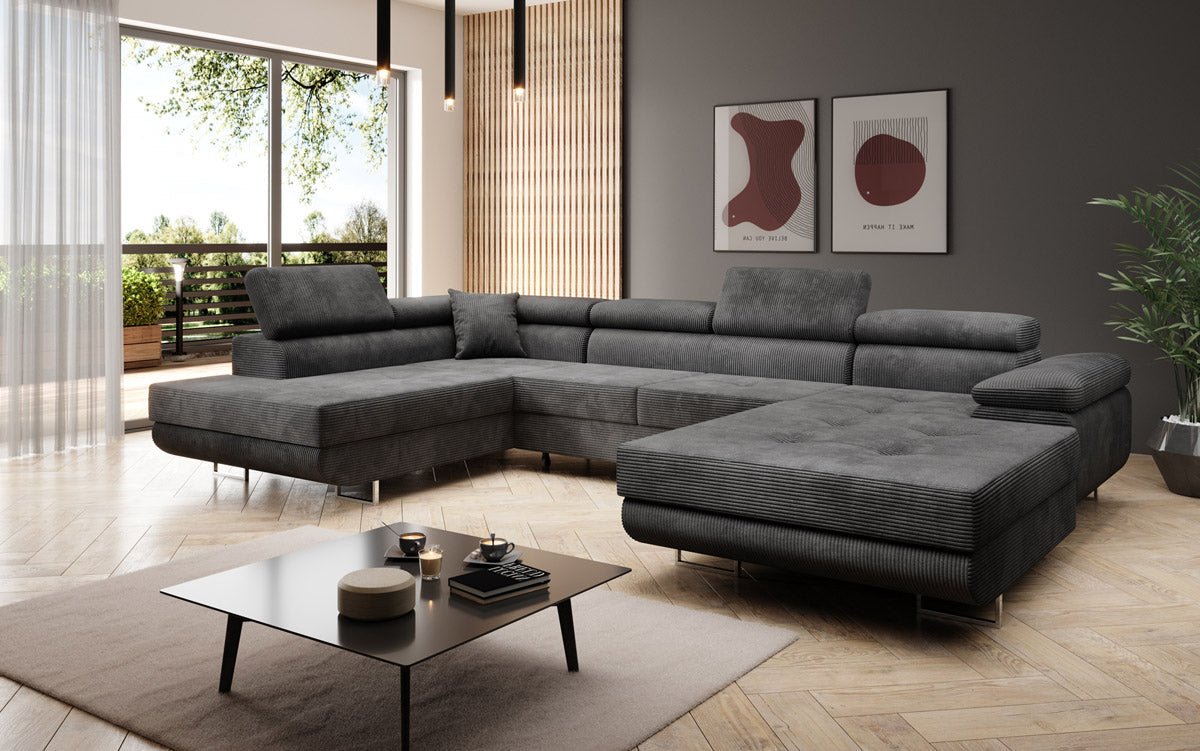 Designer Sofa Lago met slaap- en klapfunctie in corduroy