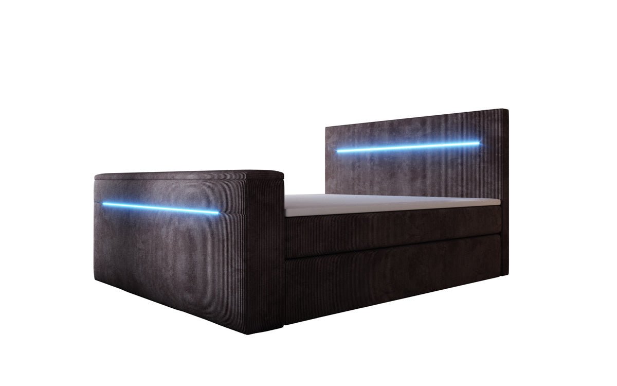 Boxspringbed Sejour met TV-lift, RGB en opbergruimte in Ribstof