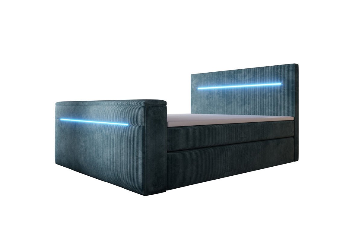 Boxspringbed Sejour met TV-lift, RGB en opbergruimte in Ribstof