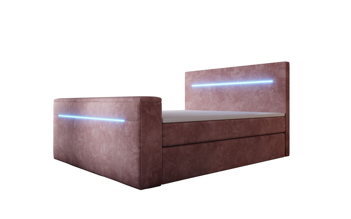 Boxspringbed Sejour met TV-lift, RGB en opbergruimte in Ribstof