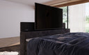 Boxspringbed Sejour met TV-lift, RGB en opbergruimte in Ribstof