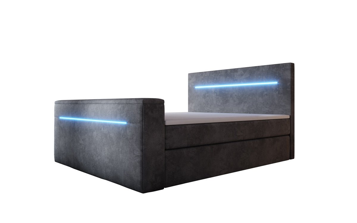 Boxspringbed Sejour met TV-lift, RGB en opbergruimte in Ribstof