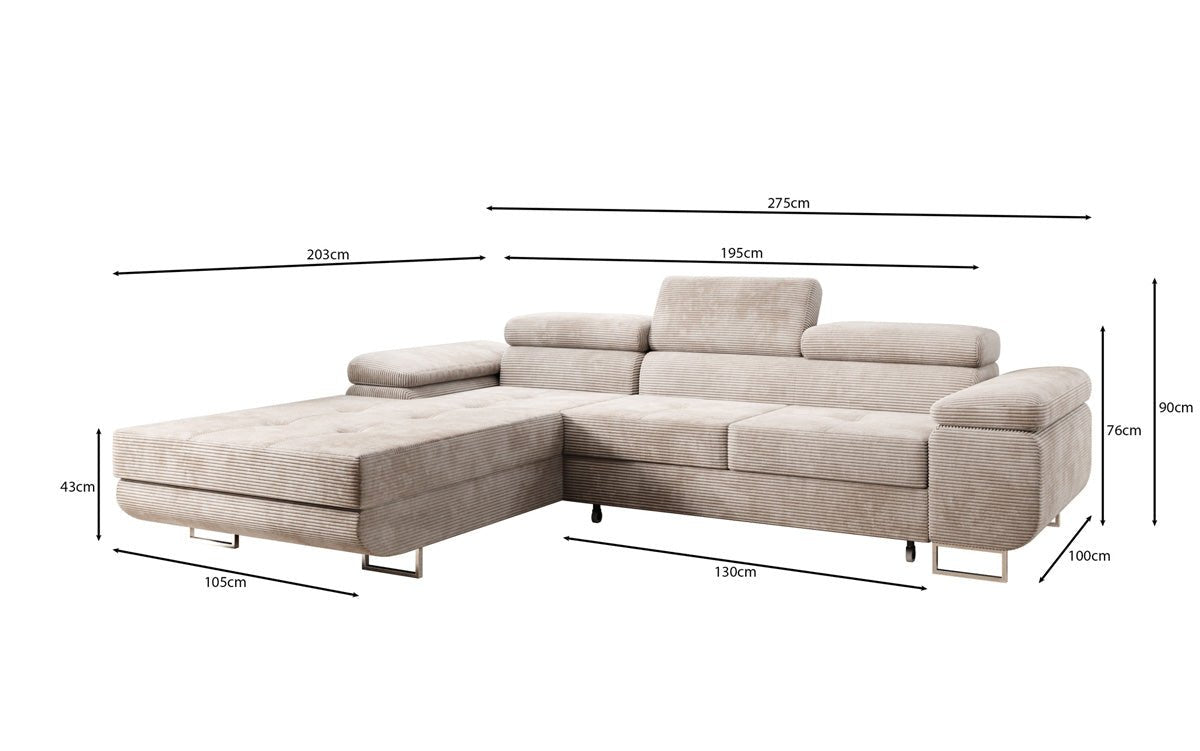 Designersofa Calvera met slaap- en klapfunctie in ribstof