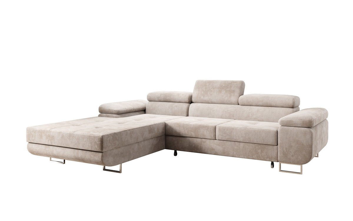 Designersofa Calvera met slaap- en klapfunctie in ribstof