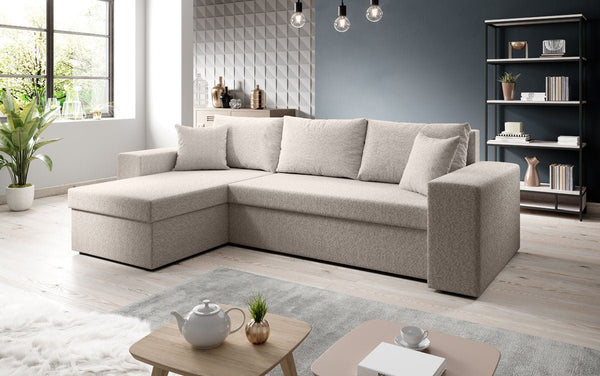 Designer-hoekbank Denver Bouclé met slaap- en uitklapfunctie