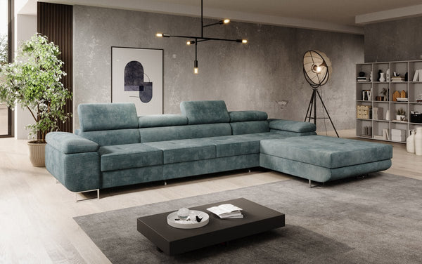 Designer hoekbank Calvera Maxi met slaap- en opklapfunctie in Ribstof