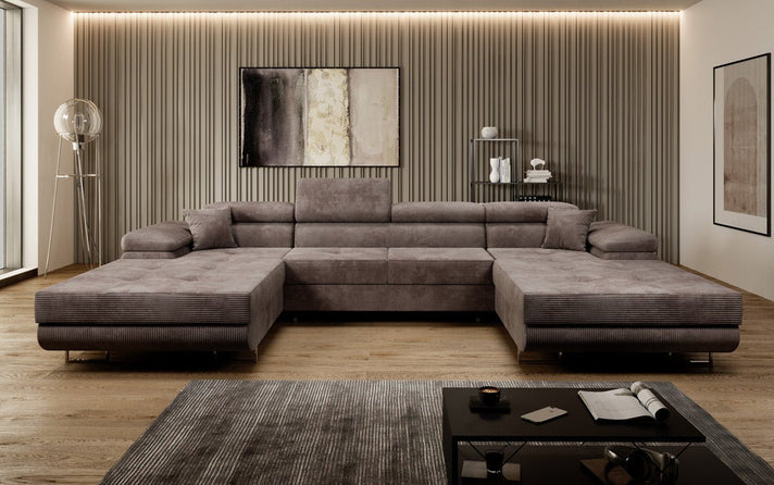 Designer Sofa Calvera U met slaap- en klapfunctie in corduroy