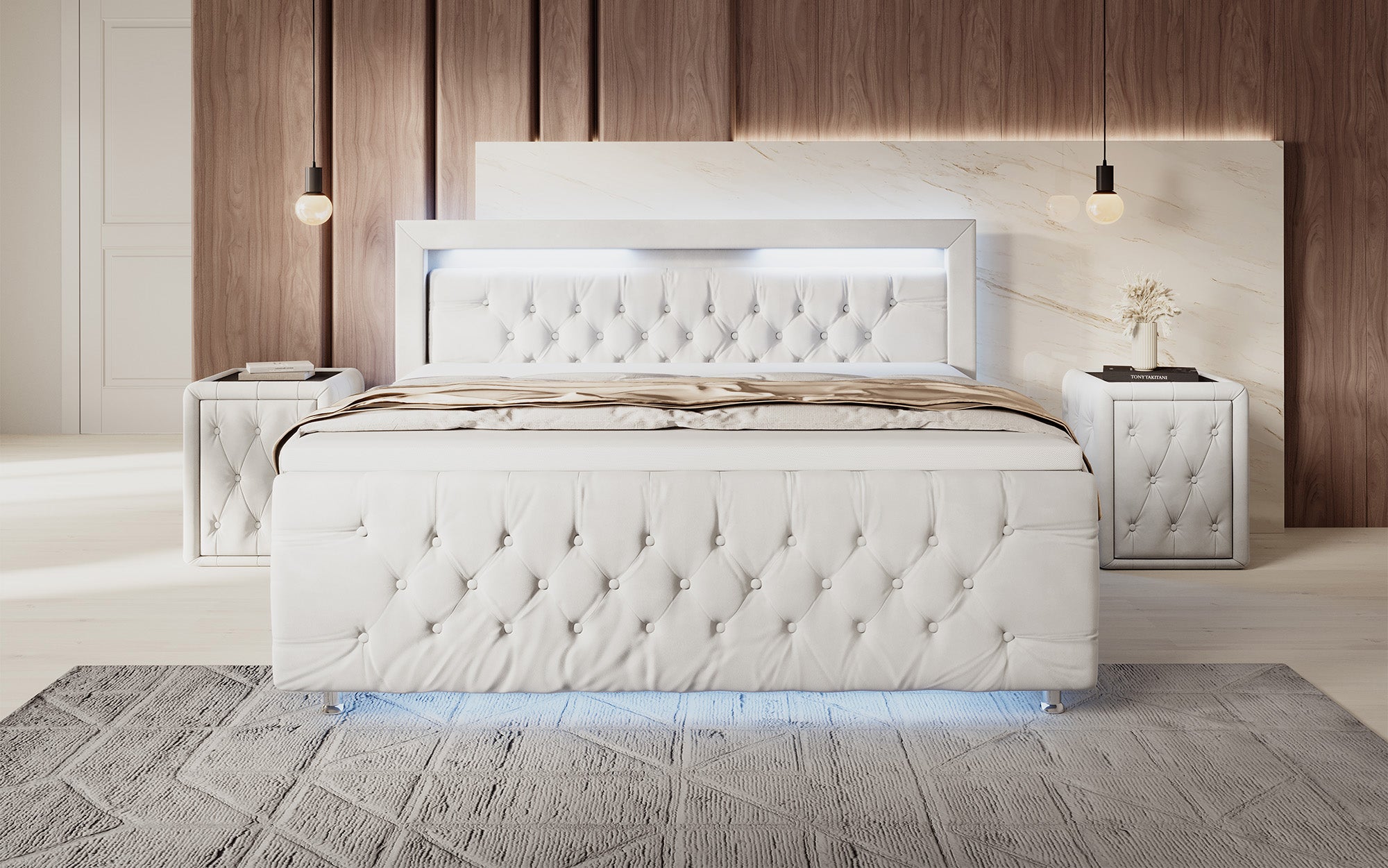 Lorena boxspringbed met LED en opbergruimte