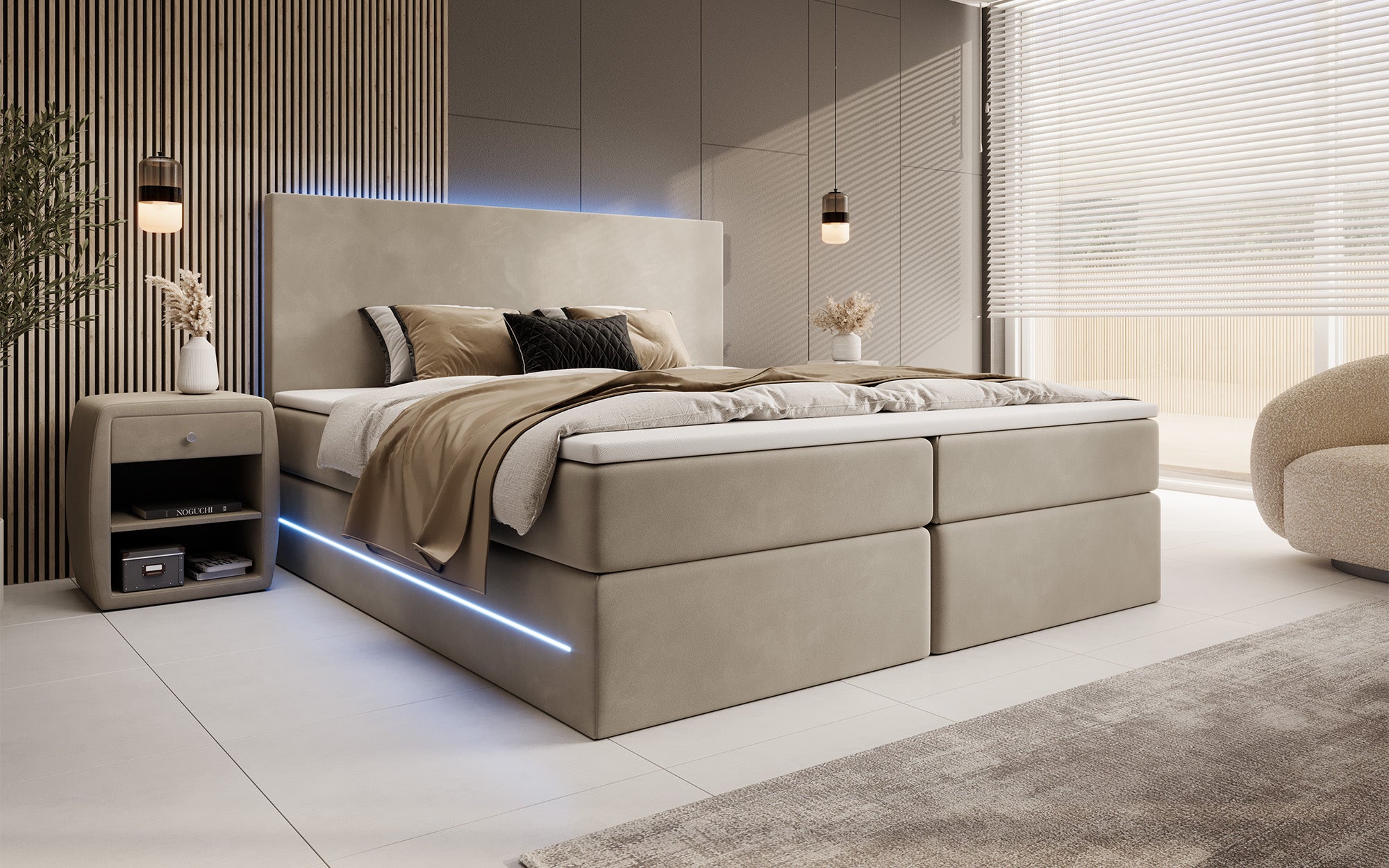 Voyage boxspringbed met LED en. Opslagruimte