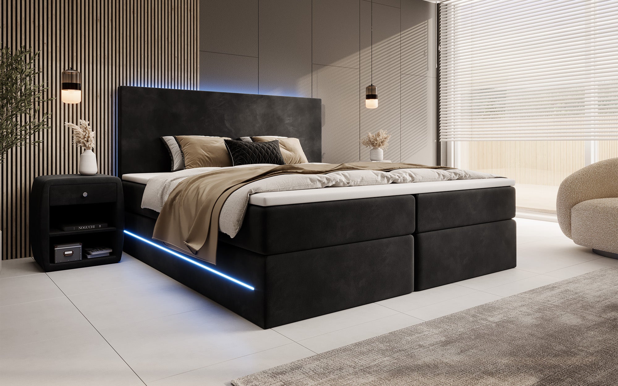 Voyage boxspringbed met LED en. Opslagruimte