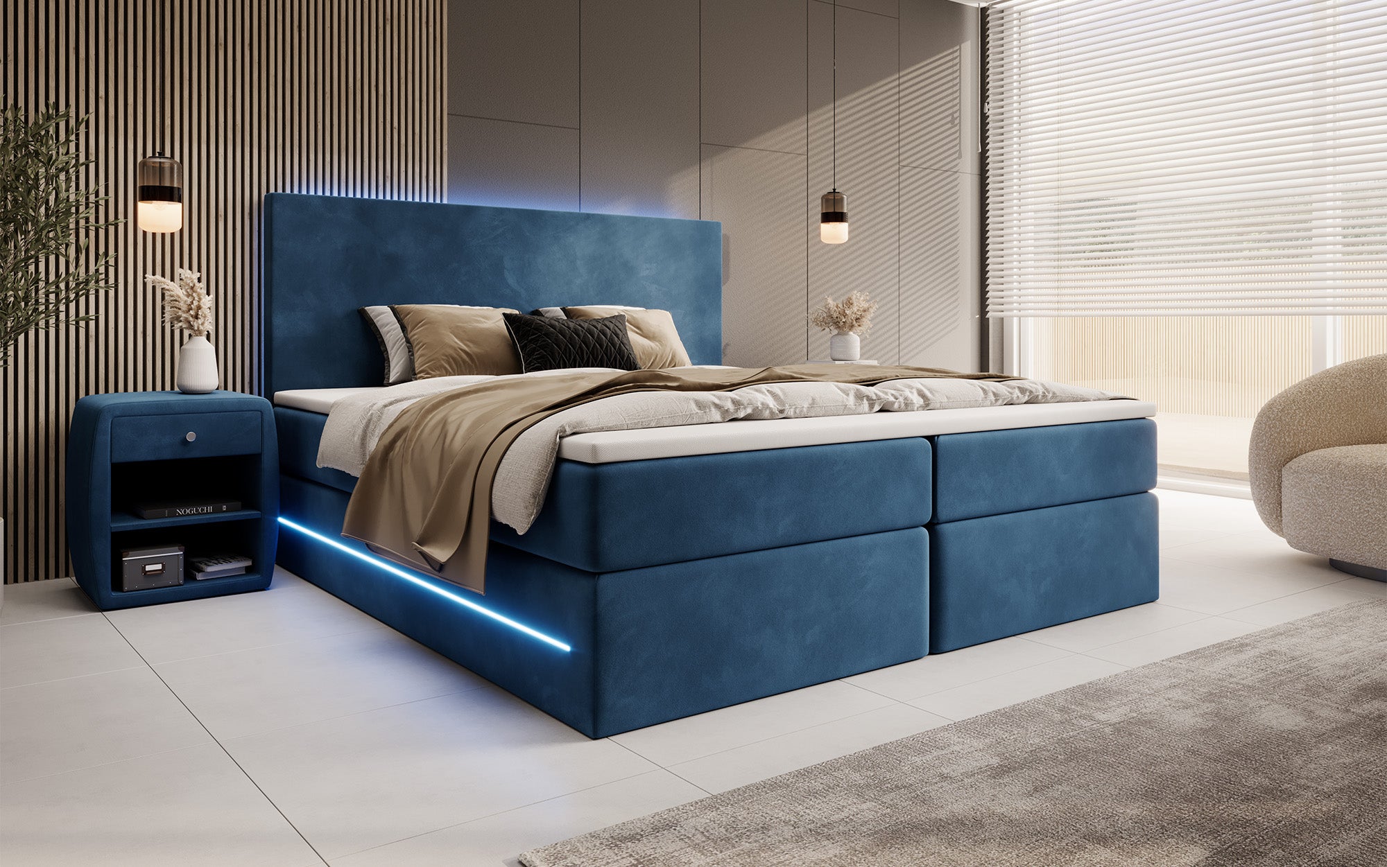 Voyage boxspringbed met LED en. Opslagruimte