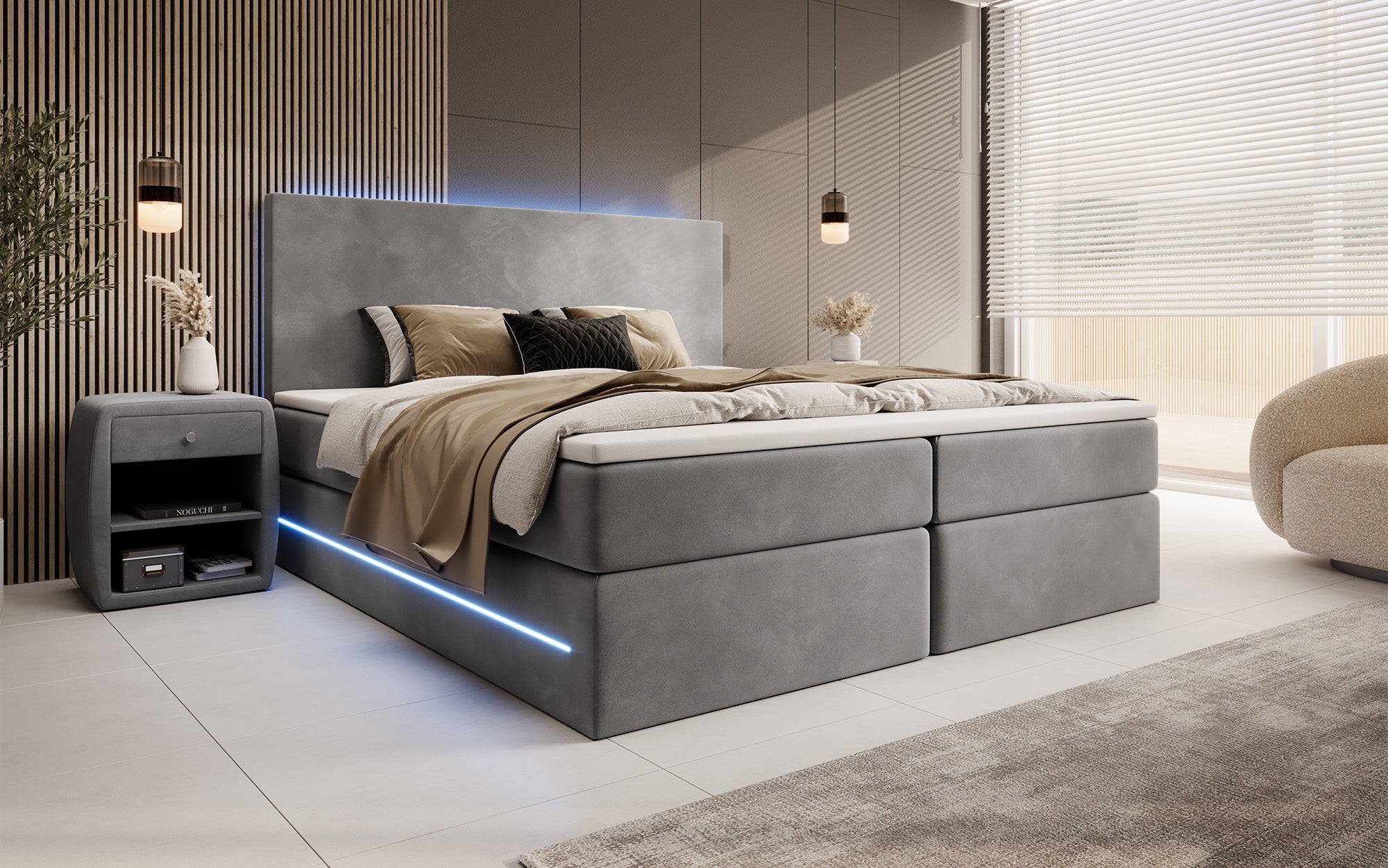 Voyage boxspringbed met LED en. Opslagruimte