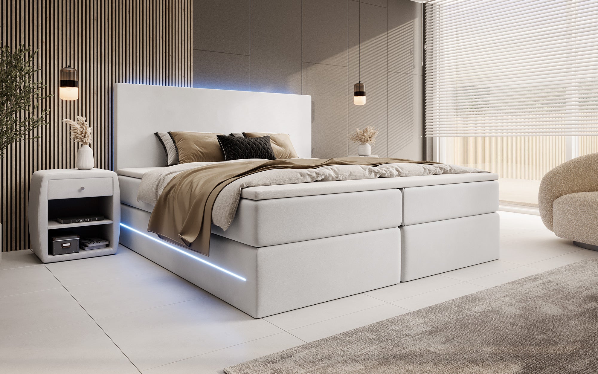 Voyage boxspringbed met LED en. Opslagruimte