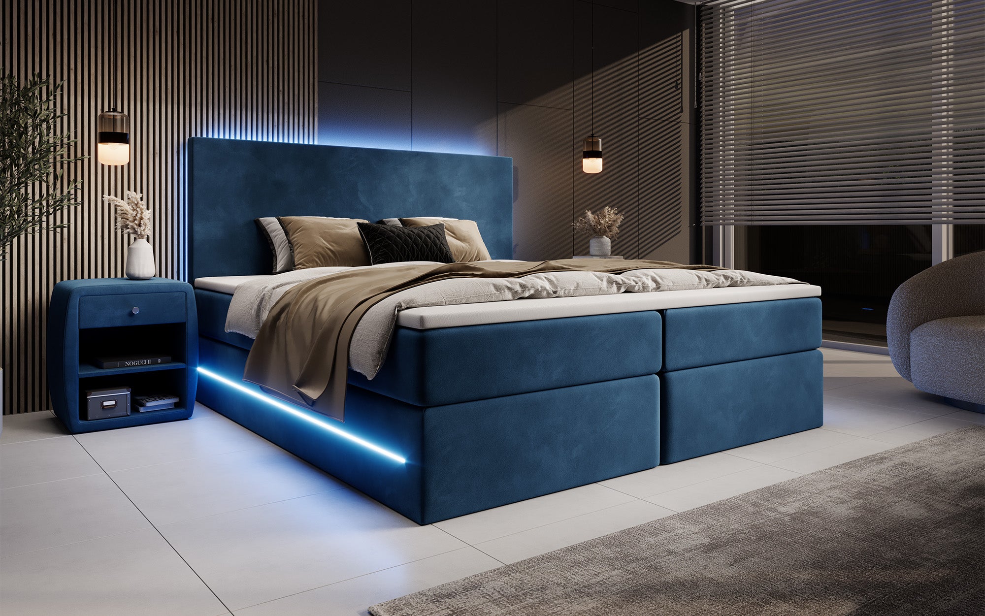 Voyage boxspringbed met LED en. Opslagruimte