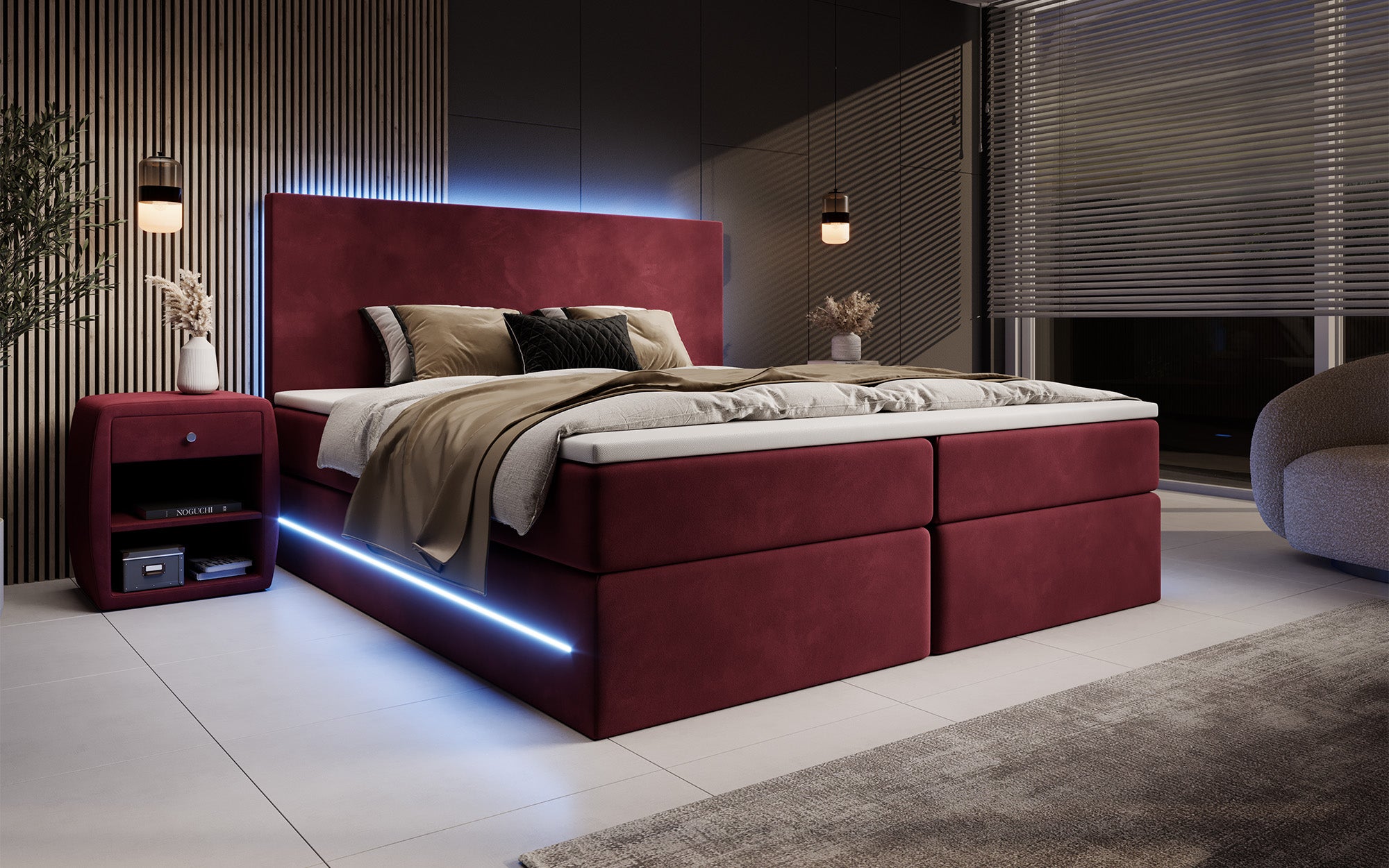 Voyage boxspringbed met LED en. Opslagruimte