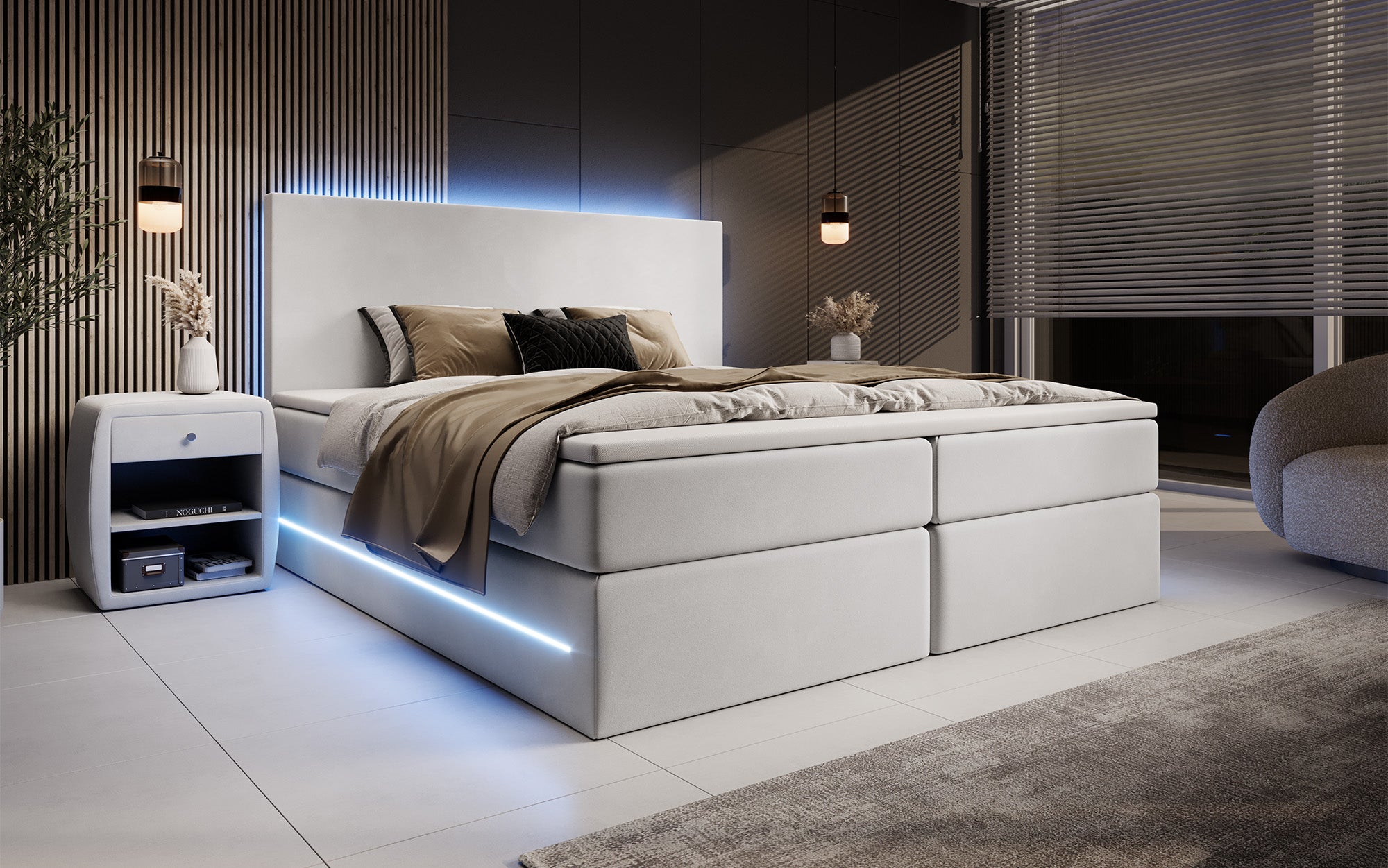 Voyage boxspringbed met LED en. Opslagruimte