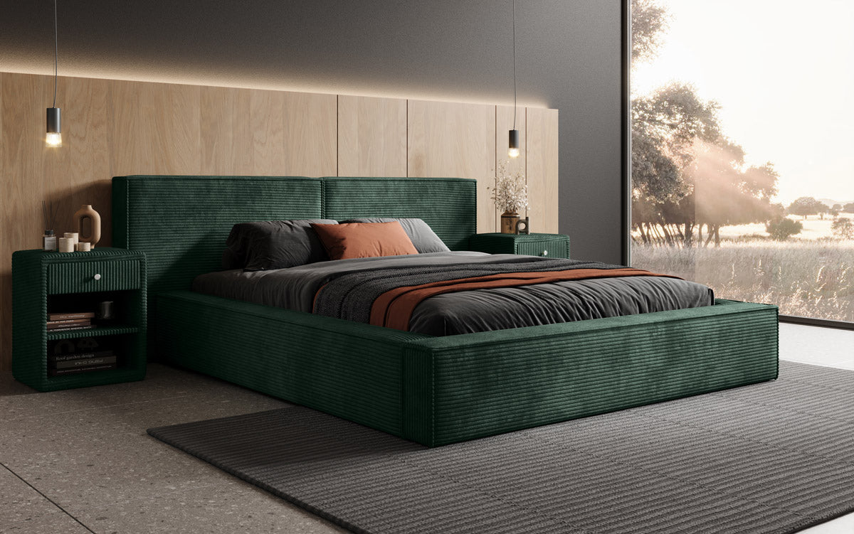 Designer gestoffeerd bed Ophelia in corduroy met opbergruimte