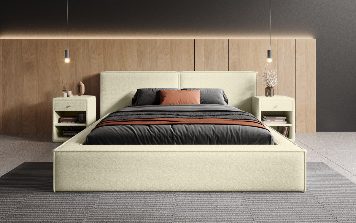 Designer gestoffeerd bed Ophelia in bouclé met opbergruimte