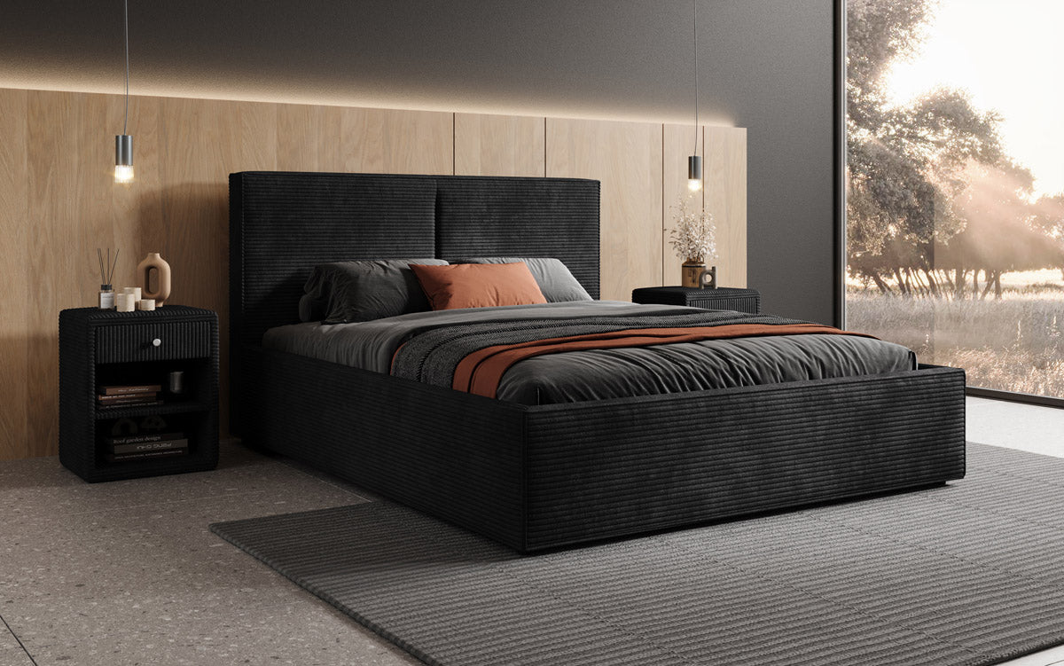 Designer gestoffeerd bed Elara in corduroy met opbergruimte