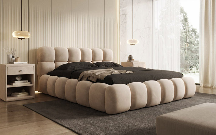 Designer gestoffeerd bed Boston Fluweel met opbergruimte