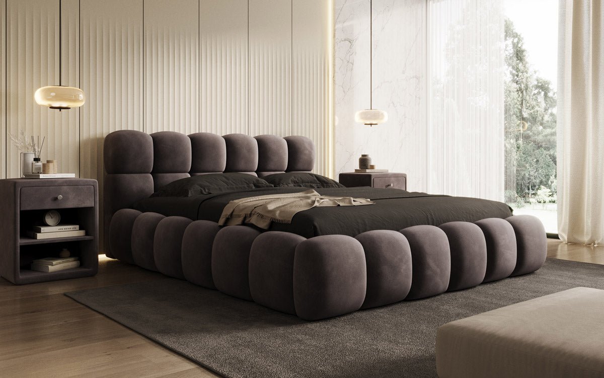 Designer Polsterbett Boston Samt mit Stauraum inkl. Aufbau