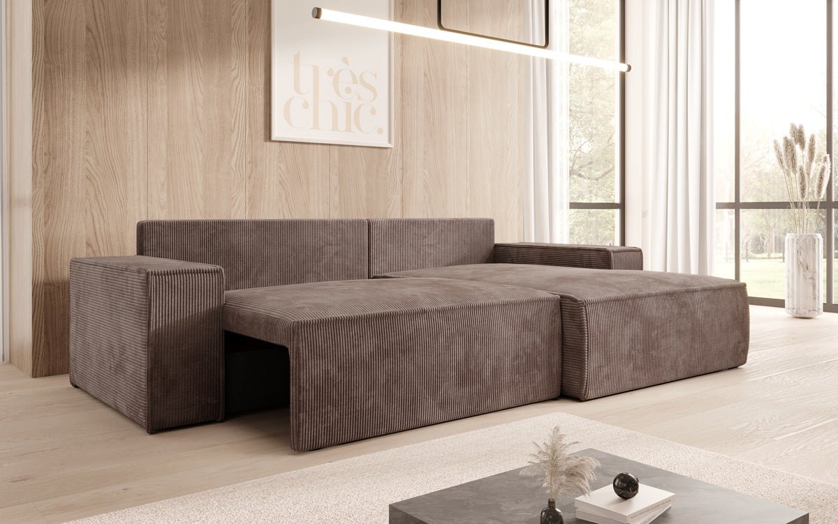 Designerbank Corino in Ribstof met slaap- en klapfunctie