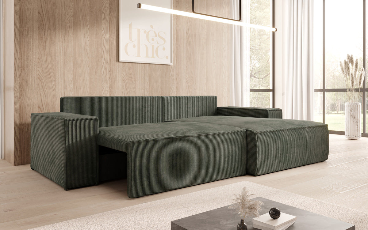 Designerbank Corino in Ribstof met slaap- en klapfunctie