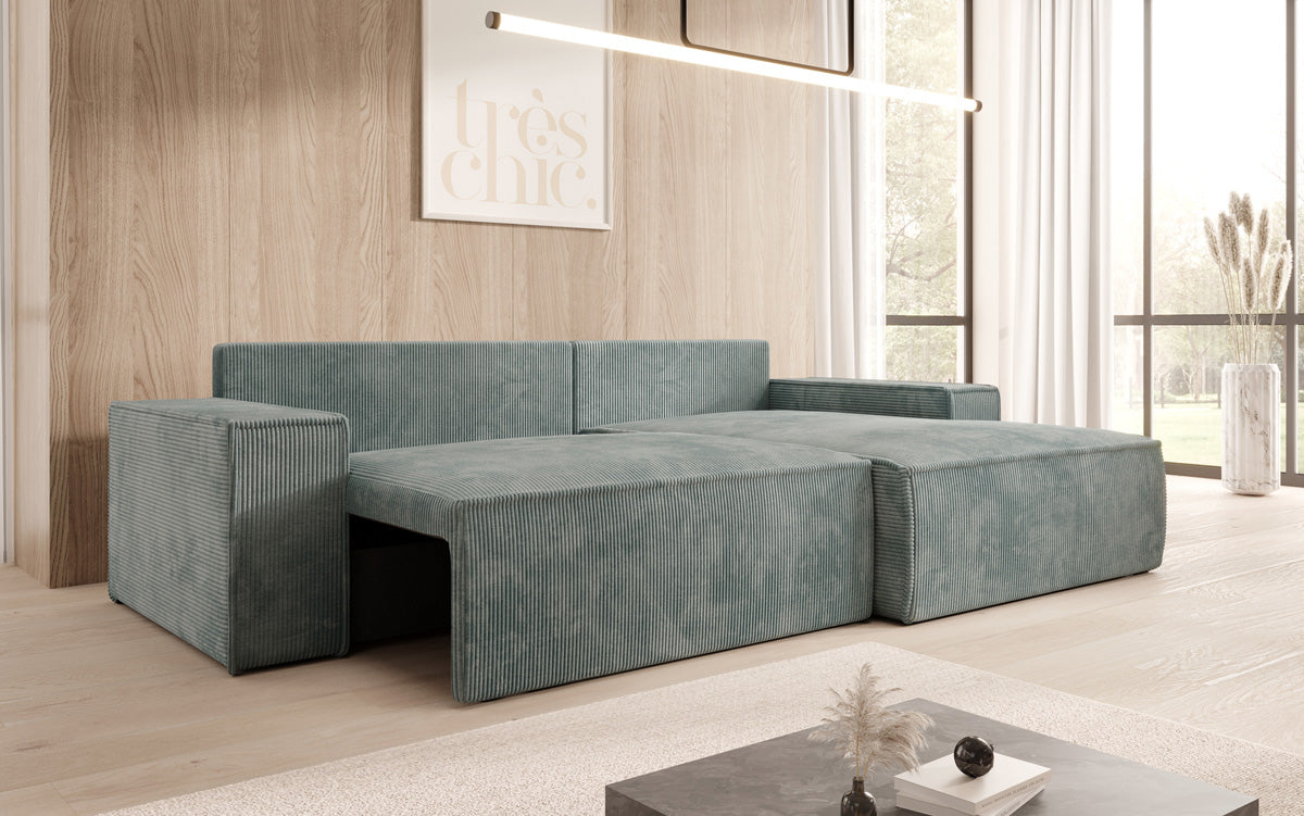 Designerbank Corino in Ribstof met slaap- en klapfunctie
