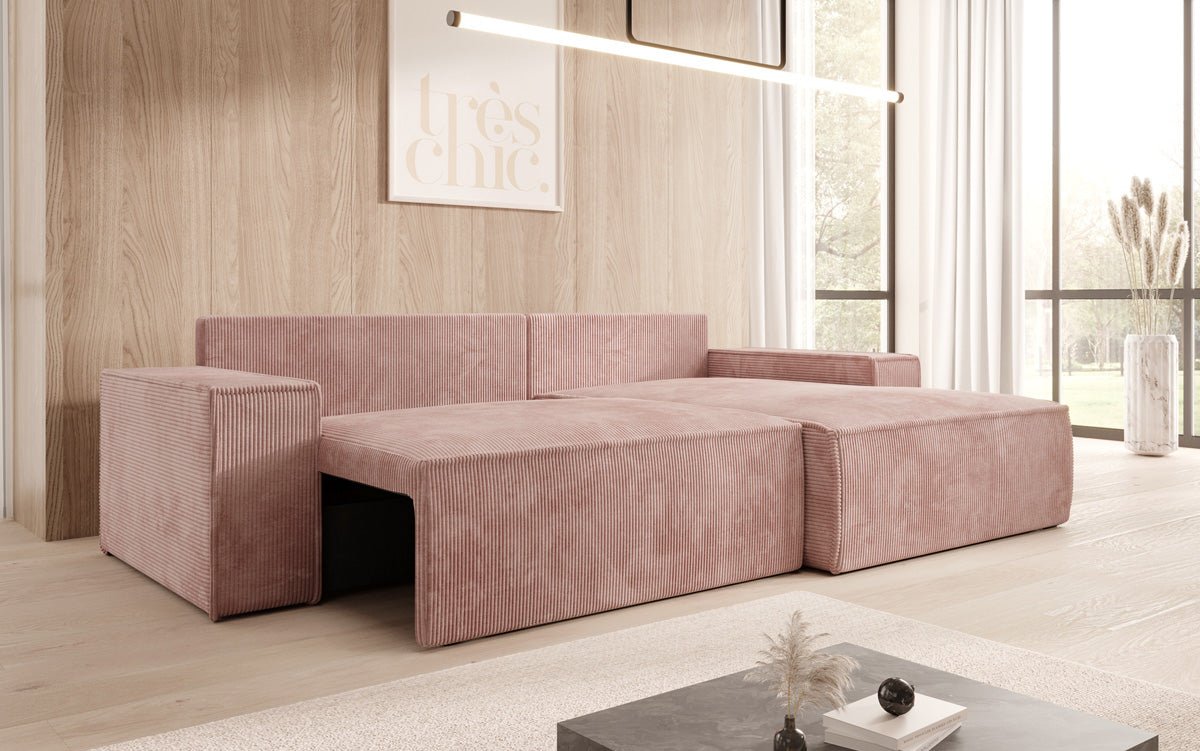 Designerbank Corino in Ribstof met slaap- en klapfunctie