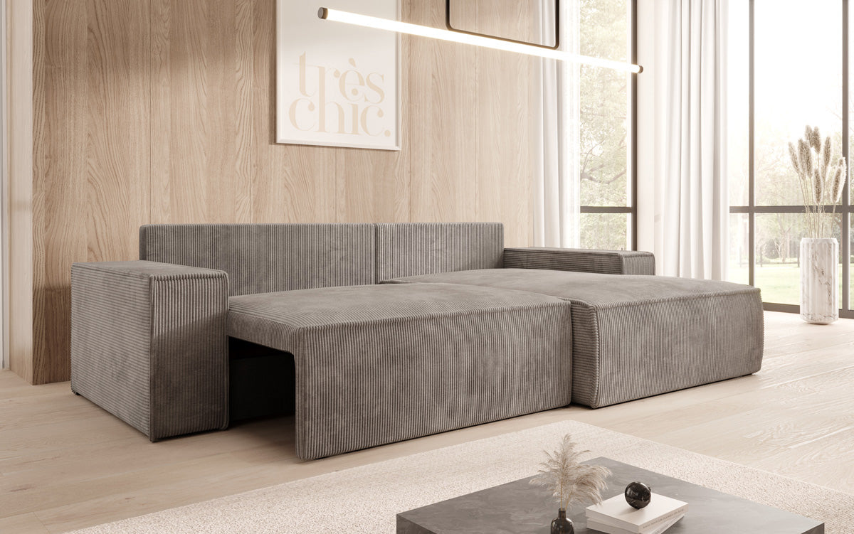 Designerbank Corino in Ribstof met slaap- en klapfunctie