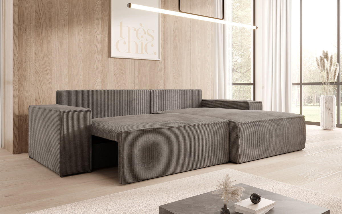 Designerbank Corino in Ribstof met slaap- en klapfunctie
