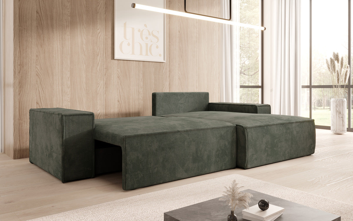 Designerbank Corino in Ribstof met slaap- en klapfunctie