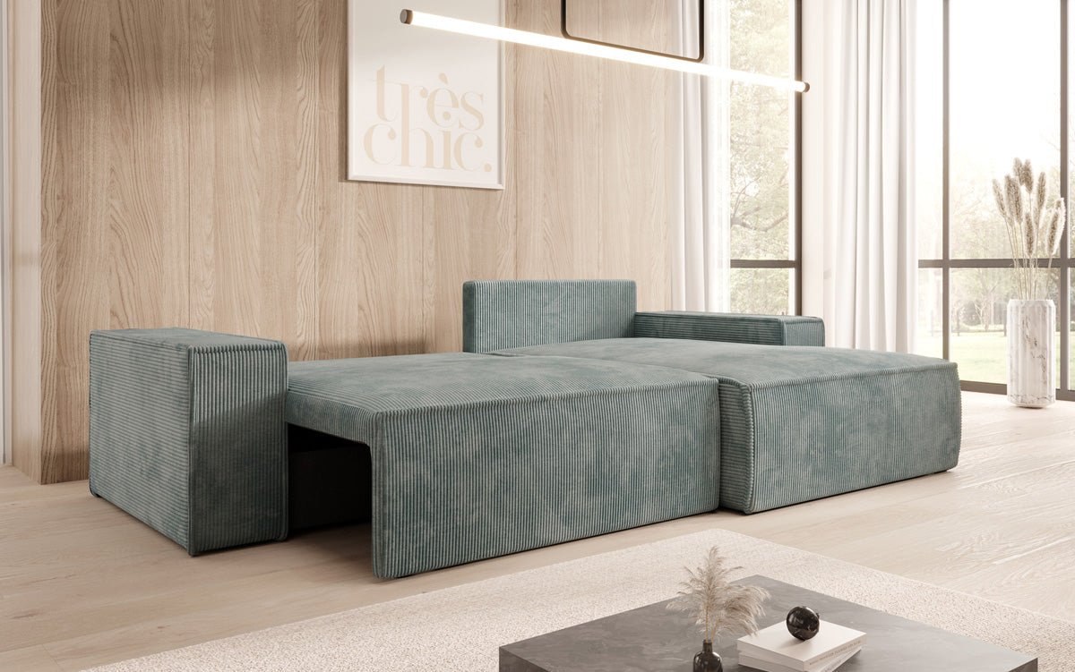 Designerbank Corino in Ribstof met slaap- en klapfunctie